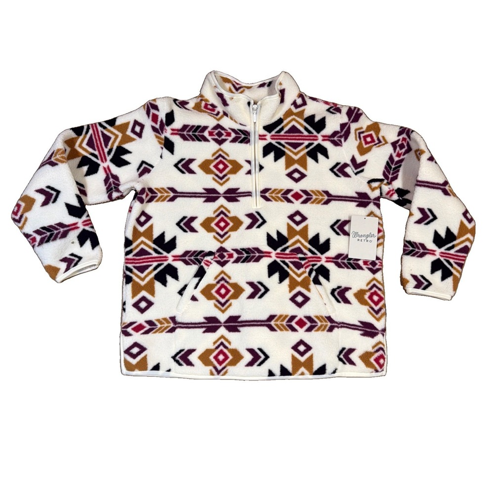 Wrangler Retro Aztec 1/4 Zip Pullover Women's Large Southwestern AOP Cowgirl NWT